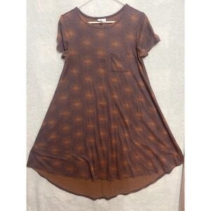 LuLaRoe XS Brown Pattern Short Sleeve Casual‎ Knee Length Dress